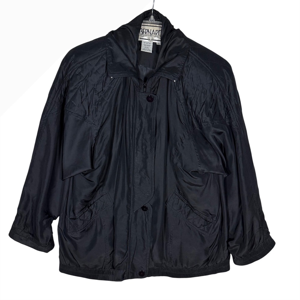Vintage BERNARDO Black Silk Jacket Women's Small Oversized Lightweight